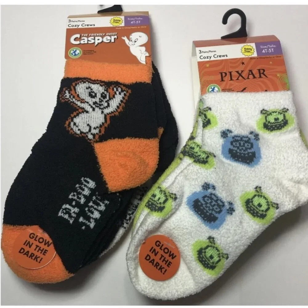 Boys Halloween Casper Monsters Socks Cozy Quarter Toddler GID 4T-5T Girls